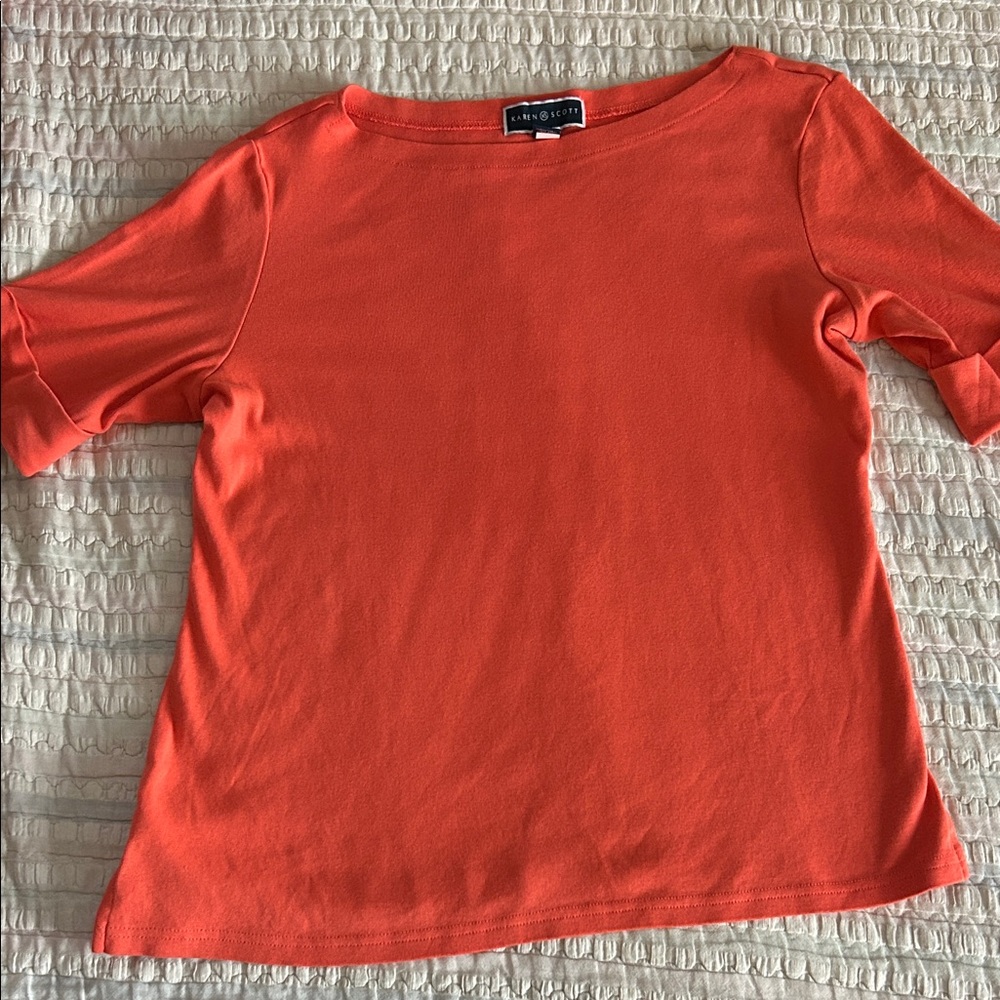 Karen Scott Orange Short-Sleeve Knit Tee